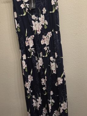 Molerani Navy Floral Maxi Dress with Smocked Waist And Pockets